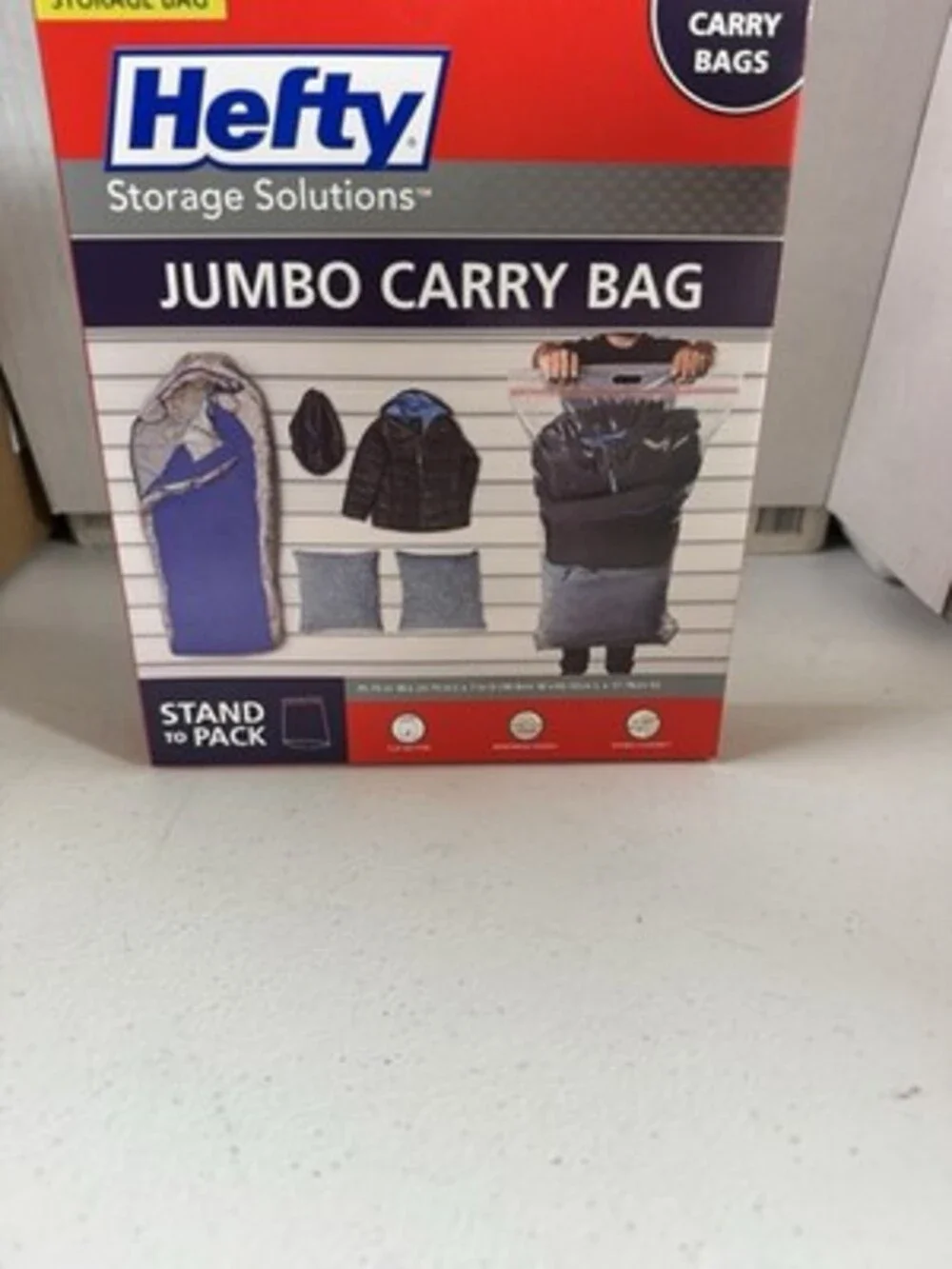 Hefty Jumbo Carry Bag 3-Pack Clear Plastic Flat Bottom Reinforced Handle